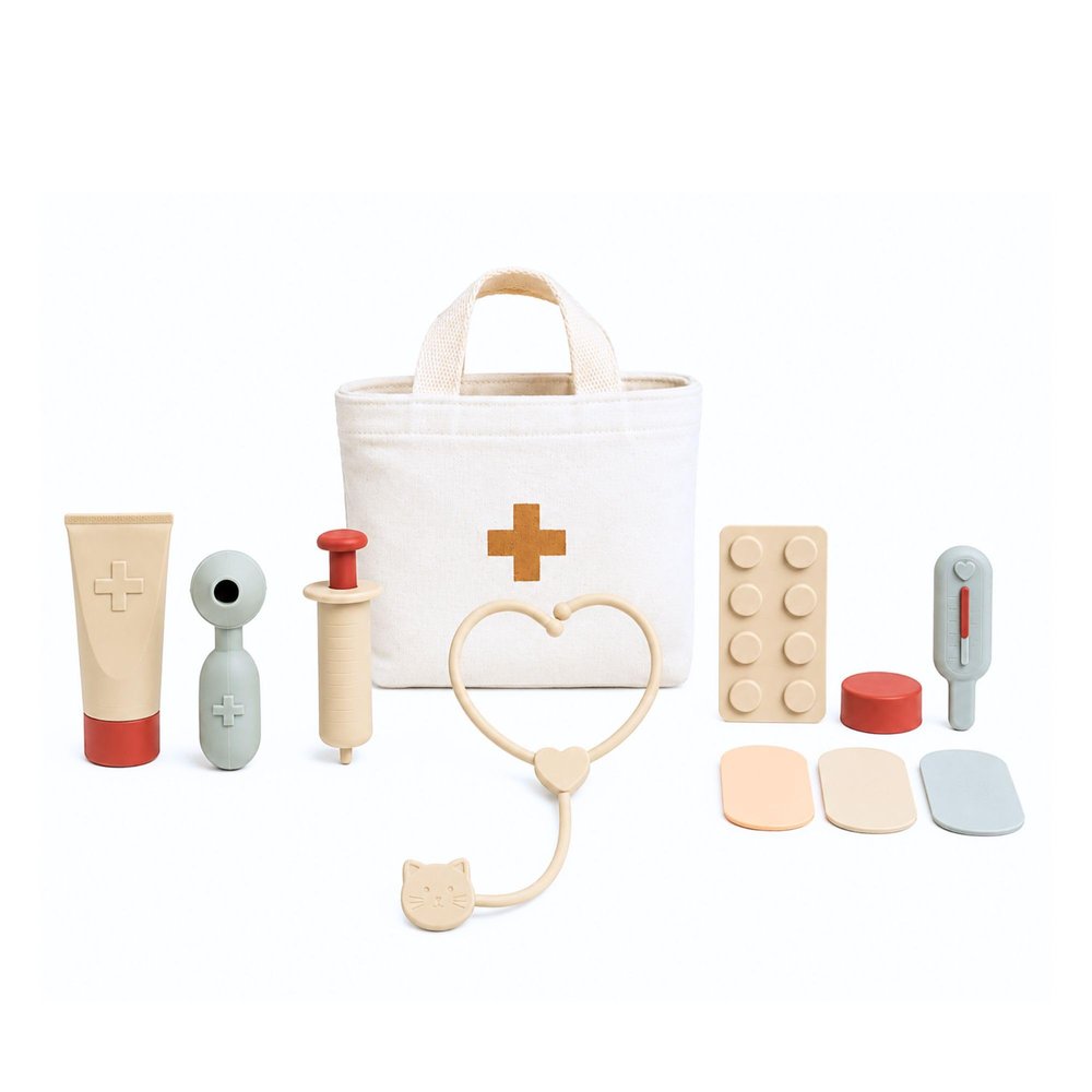 Lalelu Silicone Doctor Kit for Kids Soft Sensory Pretend Play Medical Set, Washable & Easy to Clean, Durable Silicone Toy for Toddlers, Montessori Learning Toy for Boys & Girls Ages 3+
