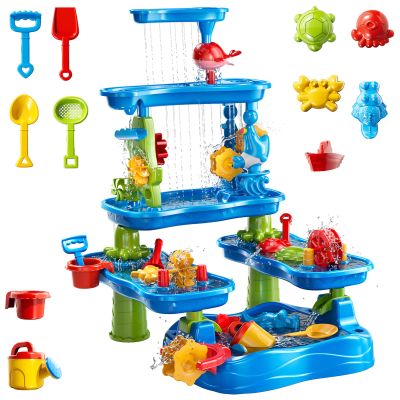 WATUDOU Five-Tiered Outdoor Water Table for Kids 3 4 5 6 7 8 Year Old - Sensory Activity Water Table Playset, Summer Sand Beach Toys, Outside Toys for Toddlers 3-5, Birthday Gifts for Boys & Girls 3+