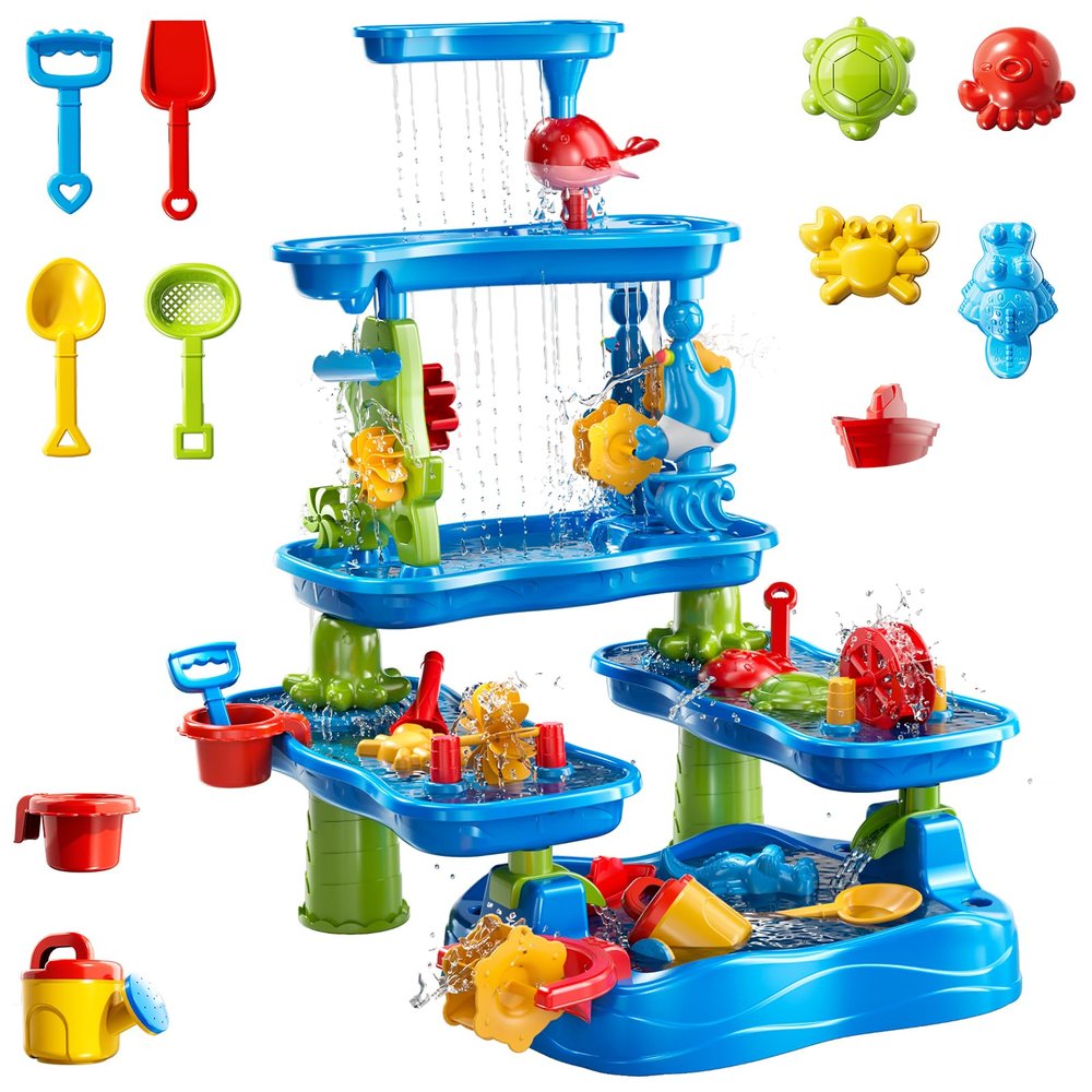 WATUDOU Five-Tiered Outdoor Water Table for Kids 3 4 5 6 7 8 Year Old - Sensory Activity Water Table Playset, Summer Sand Beach Toys, Outside Toys for Toddlers 3-5, Birthday Gifts for Boys & Girls 3+