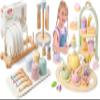 Wooden Play Kitchen Accessories Toys for Toddlers 3-5, Kids Play Kitchen with Realistic Plates & Dishes & Tableware, Wooden Tea Party Set for Toddlers 3-5, Montessori Pretend Christmas Birthday Gifts view 1