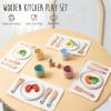 Wooden Play Kitchen Accessories Toys for Toddlers 3-5, Kids Play Kitchen with Realistic Plates & Dishes & Tableware, Wooden Tea Party Set for Toddlers 3-5, Montessori Pretend Christmas Birthday Gifts view 3