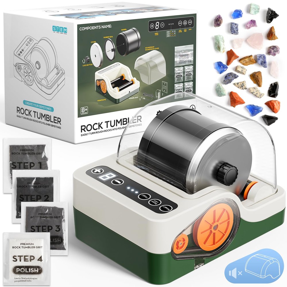 HopeRock Ultra Quiet Rock Tumbler Kit, Rock Polisher with Noise Reduction Cover for Kids, Adults & Rock Collector, 3-Speed Motor & 9-Day Timer, Great STEM Science Kit Gift for Age 8+, Boys Girls Toys