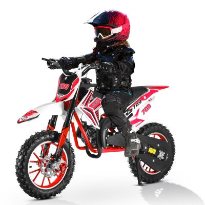 mufsceku 49CC Kids Dirt Bike,Gas Power Motocross,2-Stroke Pit Bike,Off Road Mini Motorcycle,Pocket Motorbike with Front Rear Disc Brakes,Pull Start,10" Wheels,Fast Arrival,Red