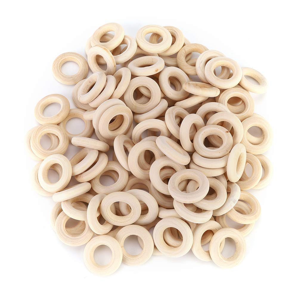 100Pcs Wooden Rings Set, 25mm Wooden Ring for Hanging Decorations Pendant Teethers