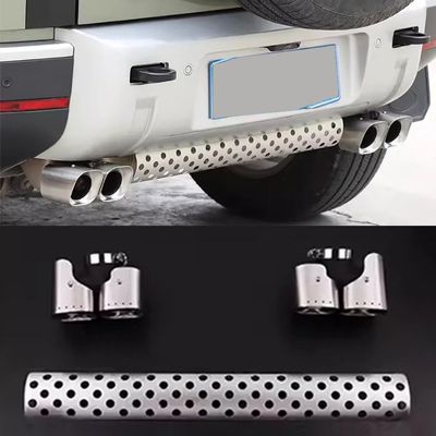 Khan Look Tail Pipe Throat fits for LR Defender 110 130 90 2020-2026 Dual Exhaust Pipe mask Exhaust Modification Decorative Accessories Stainless Steel Silver (3.0L/5.0L)