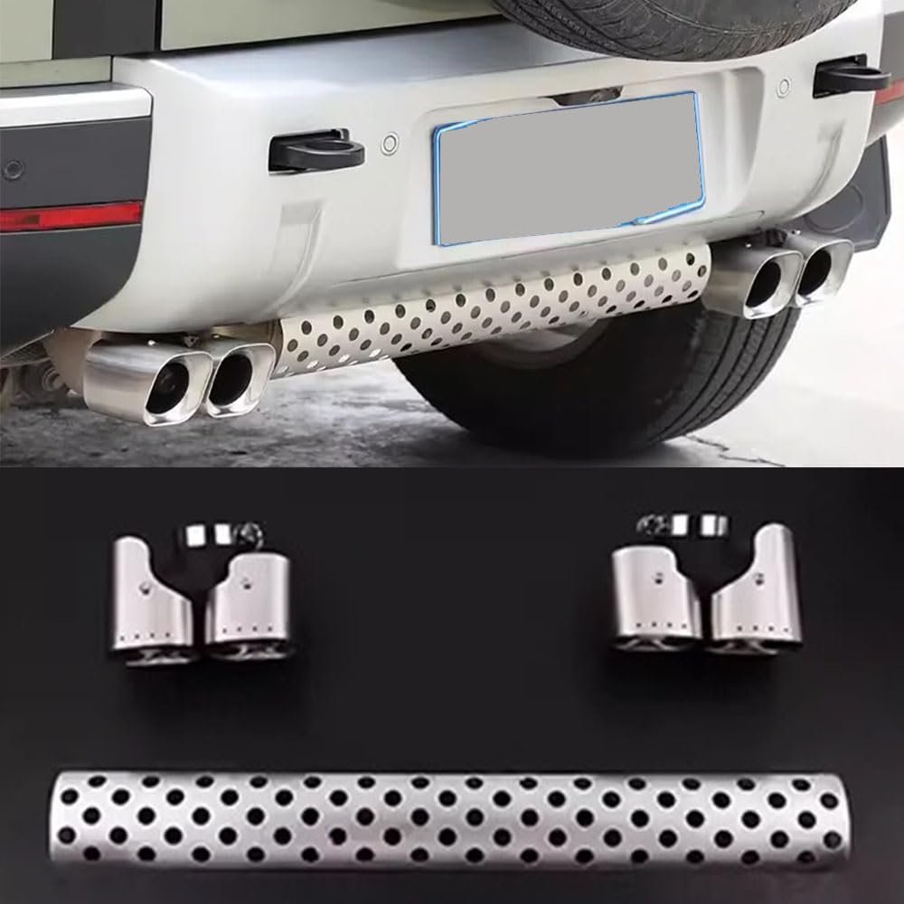 Khan Look Tail Pipe Throat fits for LR Defender 110 130 90 2020-2026 Dual Exhaust Pipe mask Exhaust Modification Decorative Accessories Stainless Steel Silver (3.0L/5.0L)