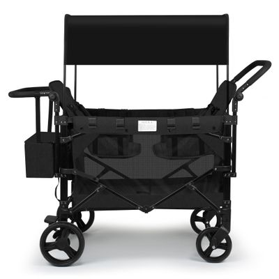 VOOI Stroller Wagon 4 Seater, Wagon for Kids, Collapsible W4 Stroller with Seats with 5-Point Harnesses, Easy Access Zipper Door, and Removable Sun Canopy (Black, W4-Large)
