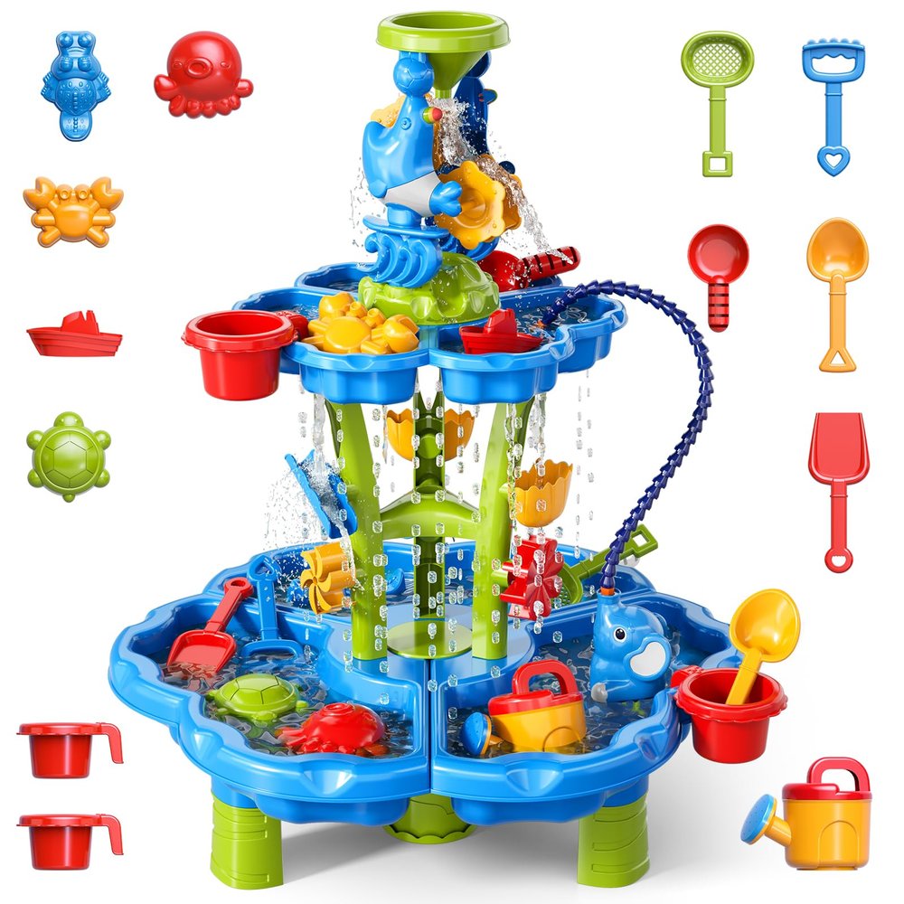 3 in 1 Flower Shape Water Table with Pump for Toddler Kids Ages 3-5 4-8, Summer Outdoor Toys Kids Beach Toys Water Play Sensory Table, Birthday Party Gifts for Toddler Boys Girls Ages 3 4 5 6 7 8