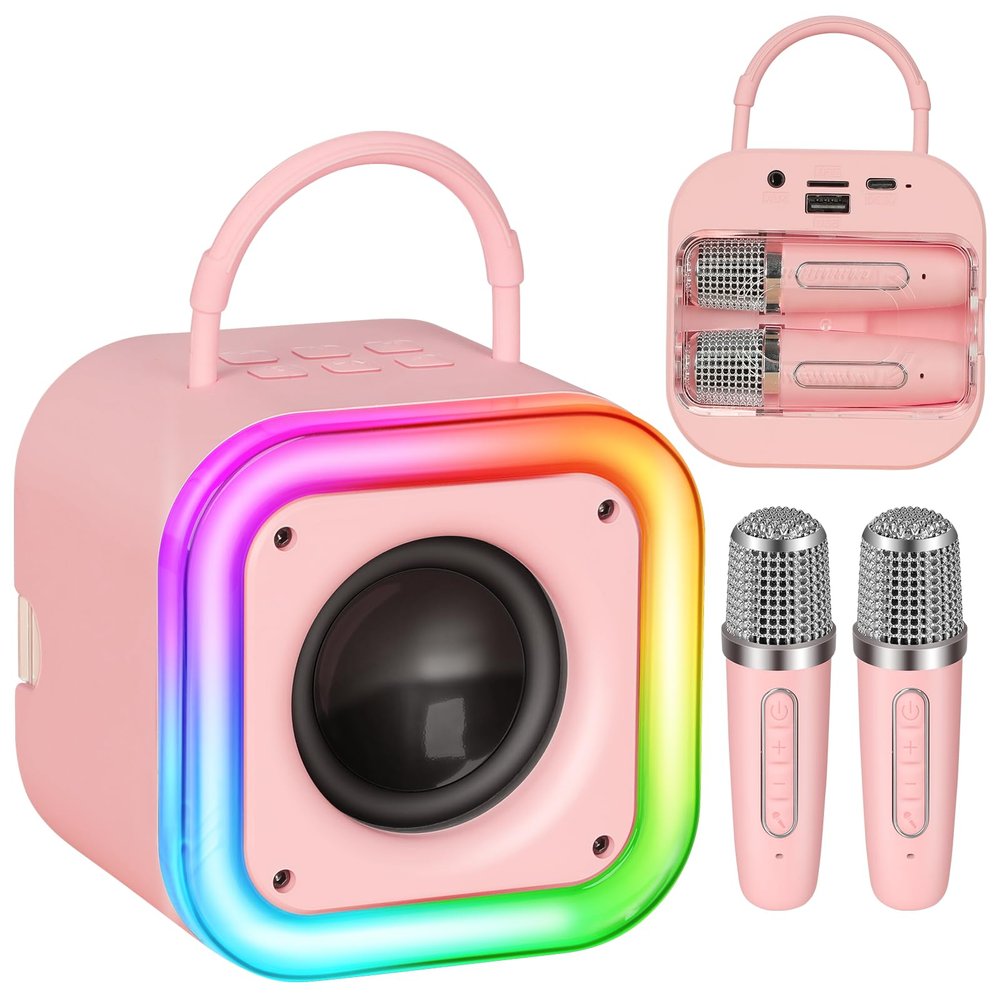 Mini Karaoke Machine for Kids, Girl Toys Gifts, Kids Karaoke Wireless Microphone for 4,5,6,7,8,9,10,11,12 Years Old Boys and Girls Christmas Party Gifts Toys (Pink)