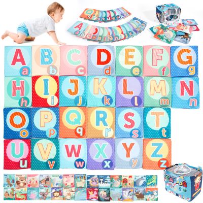 26Pcs Soft Alphabet Cards Educational Baby Cloth Alphabet Flash Cards with Storage Bag Interactive ABC Flash Cards Washable Soft Letter Cards for Baby Infant Toddlers Kids