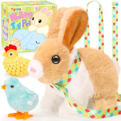 Tagitary Plush Easter Bunny Toys for Kids,Hopping Interactive Rabbit with Leash,Golden Egg,and Wind Up Toys,That Making Sounds,Wiggling Ears,Twitching Nose,Easter Basket Stuffers Gift for Toddlers