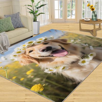 Area Rugs 8x10 Happy Golden Retriever Rug, Cute Dog Rugs for Bedroom, Kids Rug Non-Slip Low Pile Washable Carpet for Living Room Nursery Study Room Gaming Room Kindergarten