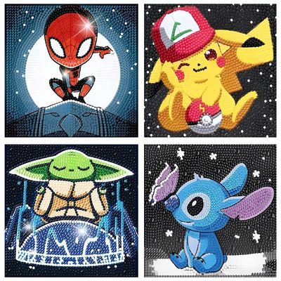 Diamond Art Kits for Kids,Diamond Painting for Kids' Mosaic Kits Ages 8-12 and 5D Diamond Art Gem by Number Kits Arts, Full Drill Painting Crystal Art Kits for Home Wall Decor 4 Pieces 6" X 6"
