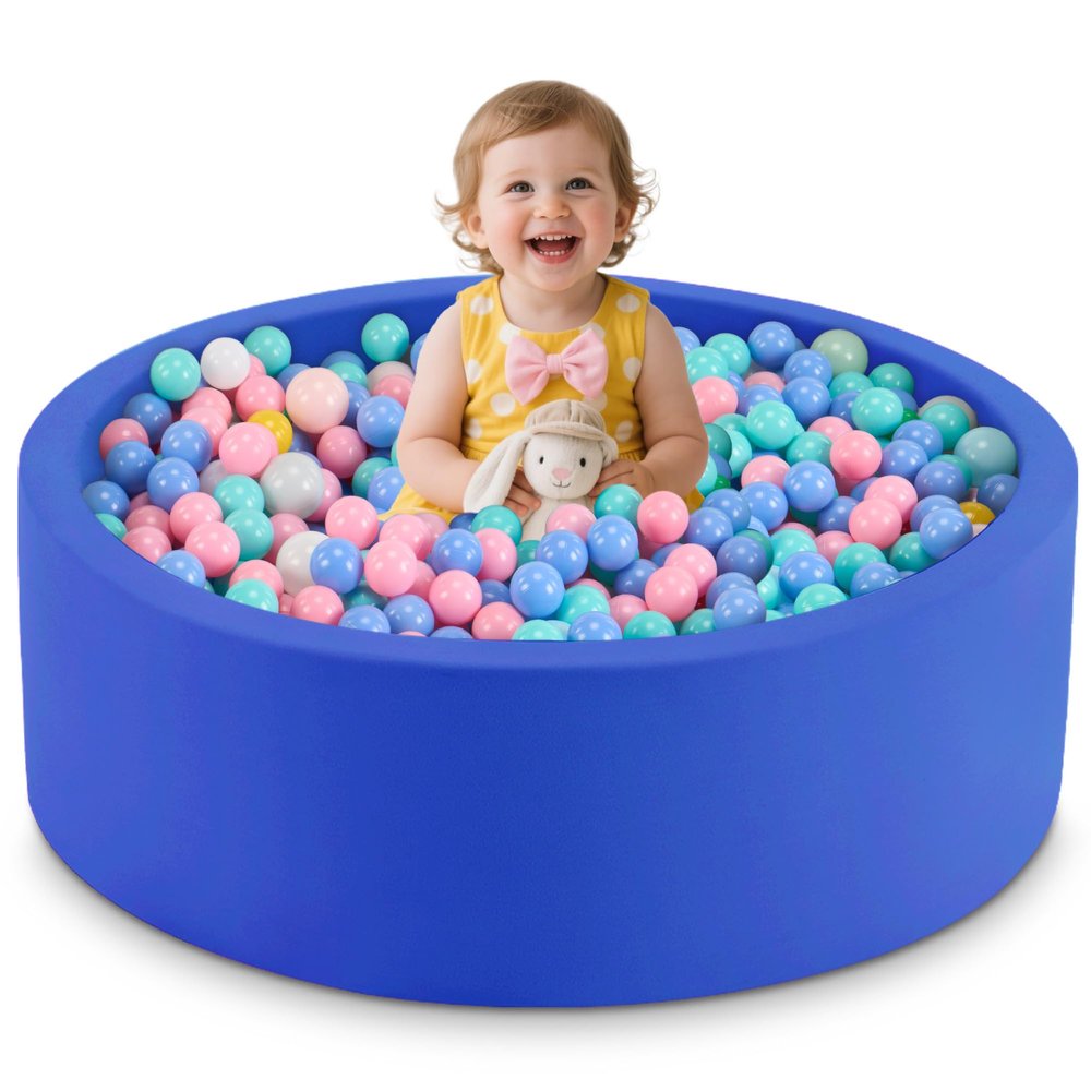 Aunekiv 35.4" x 11.8" Foam Ball Pit for Toddlers, Baby Round Balls Pool for Babies 1-3, Kids Play Ball Pits Ideal Gift for Boys and Girls, Balls Not Included, Blue