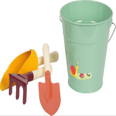 small foot Hand Shovel Set with Bucket "Tiny Garden", Garden and Sand Toy Made of Wood and Metal, for Children from 3 Years, 12665