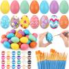 Shihanee 48 Pcs Easter Wooden Eggs Decorations Kit 2.36" Paintable Fake Eggs with Acrylic Paint Set for DIY Easter Crafts Gifts Basket Stuffers Party Favor view 1