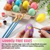 Shihanee 48 Pcs Easter Wooden Eggs Decorations Kit 2.36" Paintable Fake Eggs with Acrylic Paint Set for DIY Easter Crafts Gifts Basket Stuffers Party Favor view 3