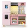 Costzon Kids Kitchen Playset, Wooden Pretend Play Kitchen with BBQ Grill, Ice Maker, Range Hood, Blackboard & Cooking Accessories, Toy Kitchen Set with Lights & Sounds, Gift for Toddlers Ages 3+ view 1