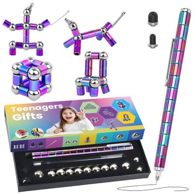Magnetic Fidget Pen  Writing Tool & Spinner Toy Combo with 13 Colorful Fun Rings, Stress Relief & Focus Gift for Kids 8+, Teens & Adults, Novelty Christmas Stocking Stuffer, Office & Study Toy