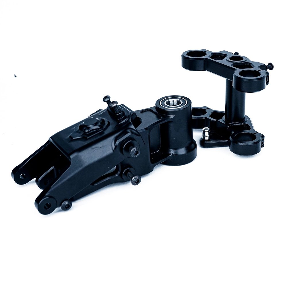 BeaxTurbo Racing Upgrades Parts CNC Aluminum7075 Front Bulkhead&Triple Clamp Set for LOSI Promoto MX los261010 &261012 & 265001 (Black)