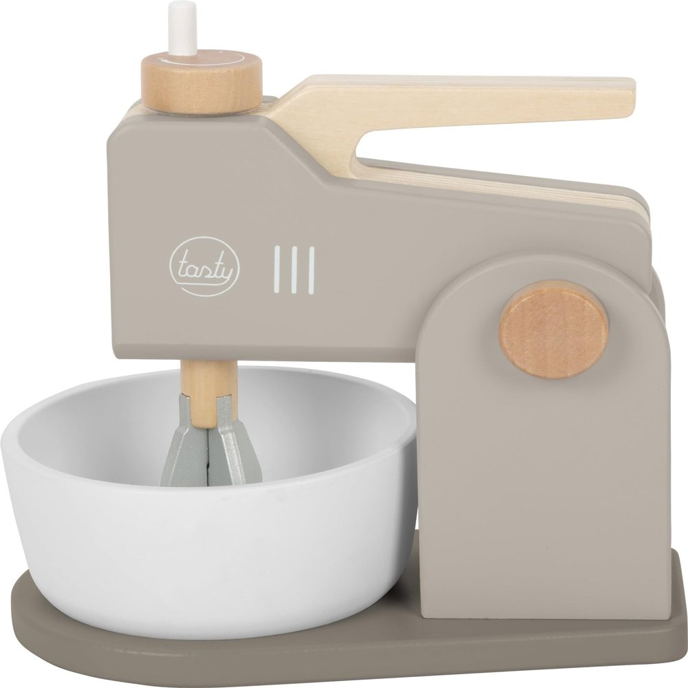 small foot Mixer Set Grey Tasty, Wood, 2-in-1 Machine w/Hand/Stand Mixer, Kitchen Play Set for Ages 3+ Years, 12679