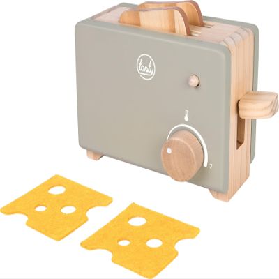 Small Foot 12681 "Tasty Toaster Set, Wood, Accessory with Pop-up Function, from 3 Years Old, Grey