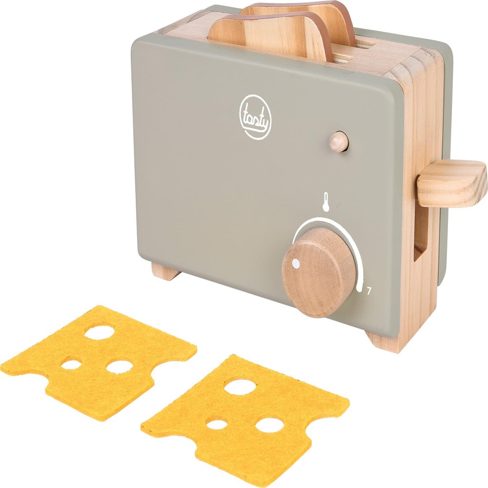Small Foot 12681 "Tasty Toaster Set, Wood, Accessory with Pop-up Function, from 3 Years Old, Grey