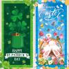 2Pcs St. Patrick's Day and Happy Easter Door Covers Green Shamrock Porch Sign Door Banner Bunny Easter Egg Banner for Spring Holiday Party Decorations view 1