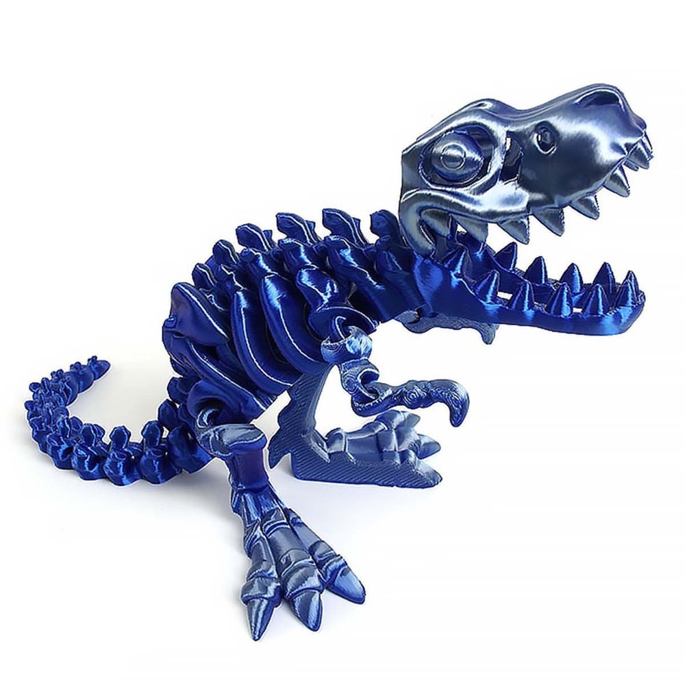 9.84" 3D Printed Dinosaur, Articulated Dinosaur Fidget Toy, Flexible Pearly Sheen Tyrannosaurus Home Office Decor Desk Toy B-Silver