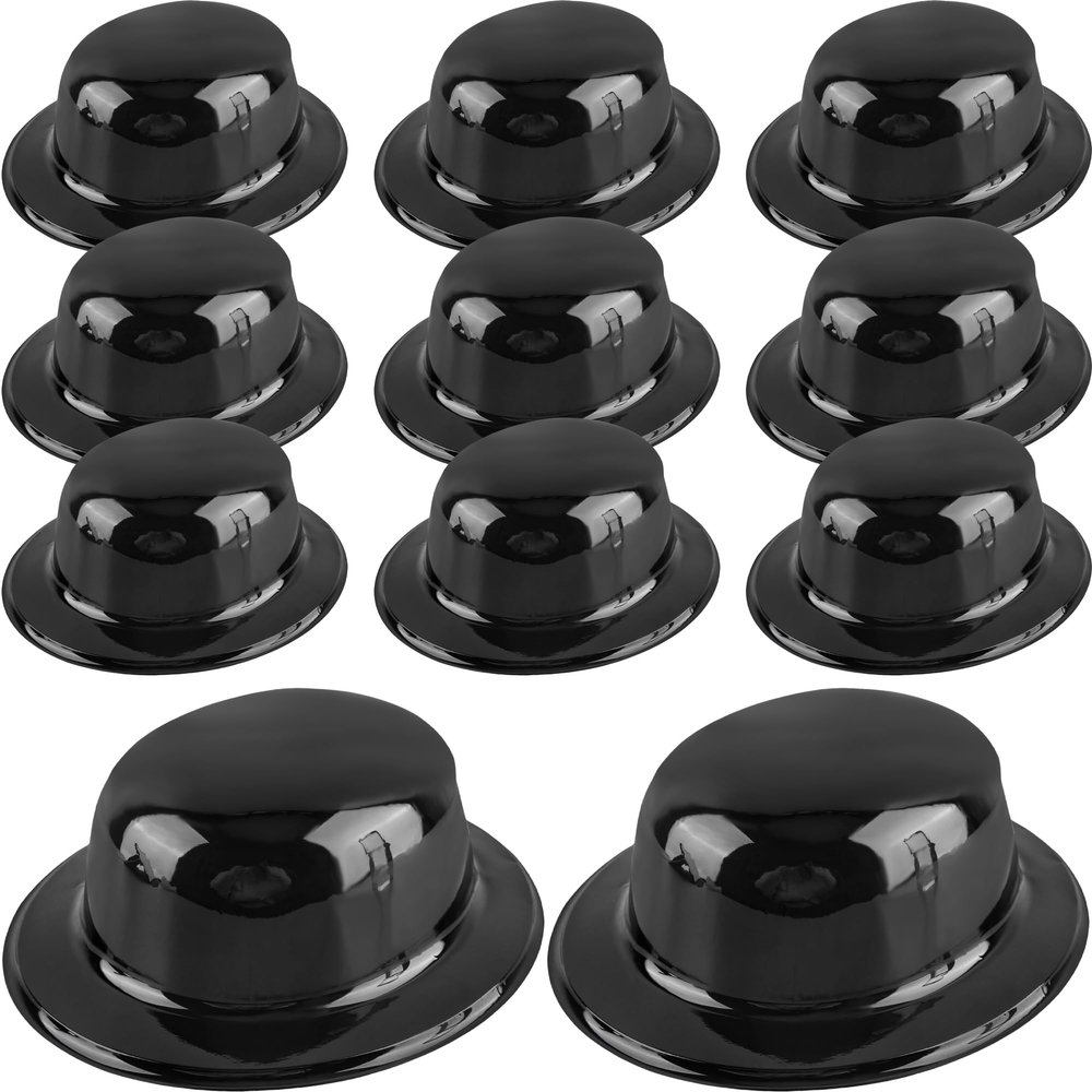 SGBETTER 15 Pcs Plastic Bowler Hats Bulk Black Bowler Derby Hat Dress Up Party Hat for Adult Kids Halloween Masquerades 1920s Themed Party Supplies