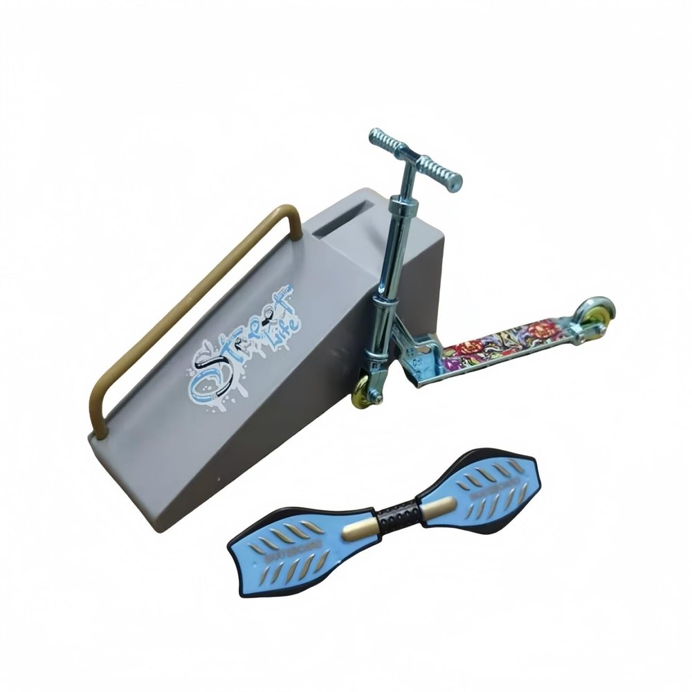 SUNGDOGIN Finger Skateboard Park Set Ramp Props Blue Head Scooter Dynamic Board Set Suitable for Sports Enthusiasts Present