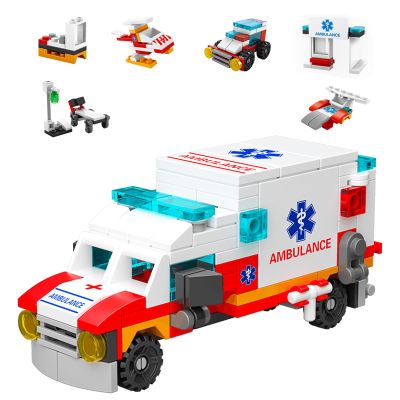 Vilbocr Ambulance Building Blocks Toy (122 Pieces)  7 in 1 Emergency Vehicle Set, STEM Learning Creative Play, DIY Construction Toy for Kids Ages 6-12, Gift for Boys & Girls