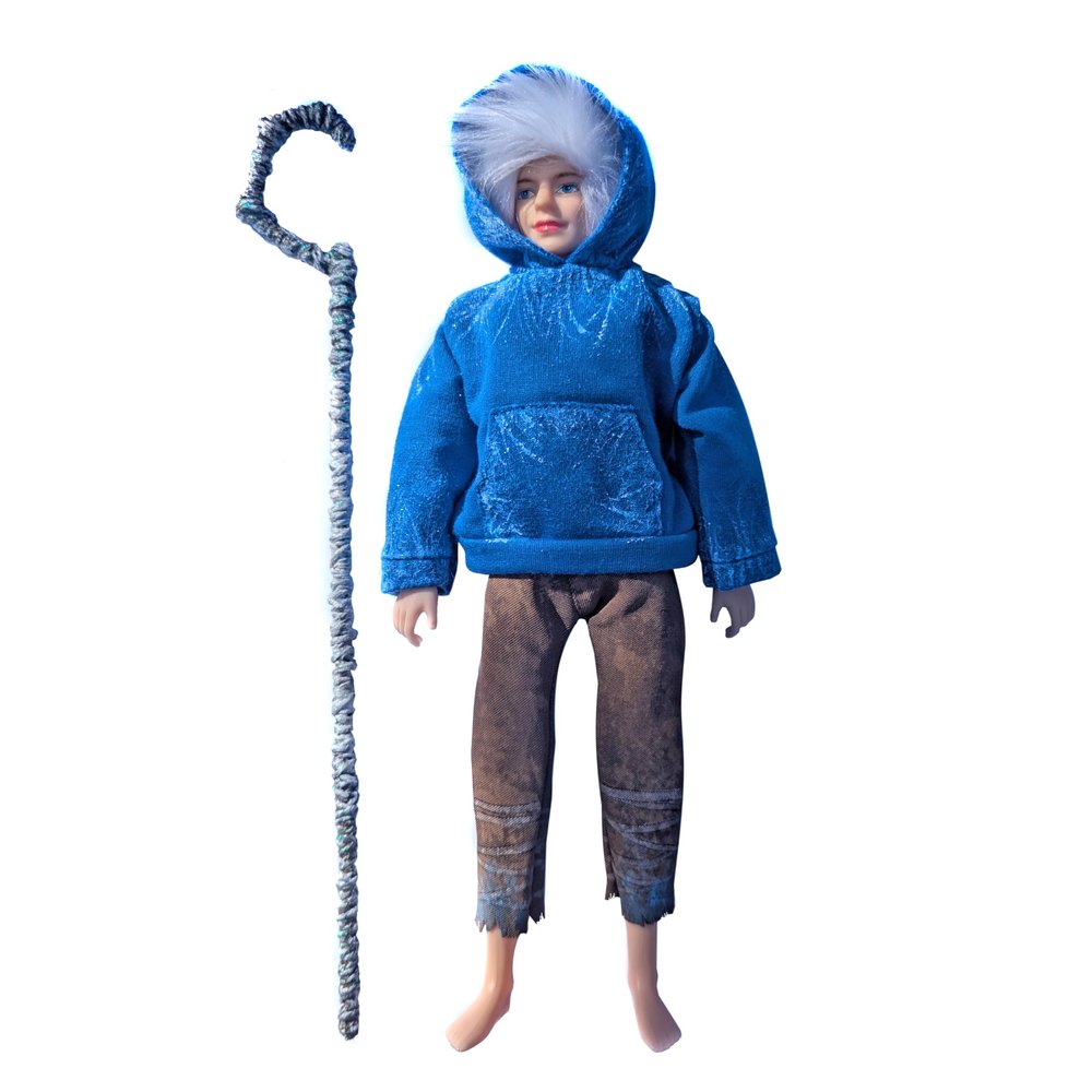 12" Male/Boy Jack Frost Doll with a Complete Costume Set: Hoodie, Pants, Wig & Cane