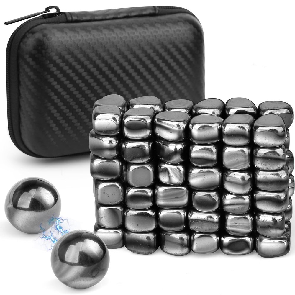 Cool Fidget Magnet Ferrite Rock for Adults, Fidget Mangetic Stones with Fiber Case for Easy Carry, Magnetic with Two Magnet Balls for Office Desk Kitchen Decors, Magic Blocks for Researcher Teacher