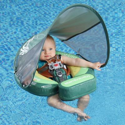 2026 Upgread Mambobaby Float, Baby Floats with Canopy for Infants 3-24 Months, Non-Inflatable Pool Floats with Adjustable Safety Strap & Upgrade Tail, Waist Swimming Ring for Toddler, Avocado Green