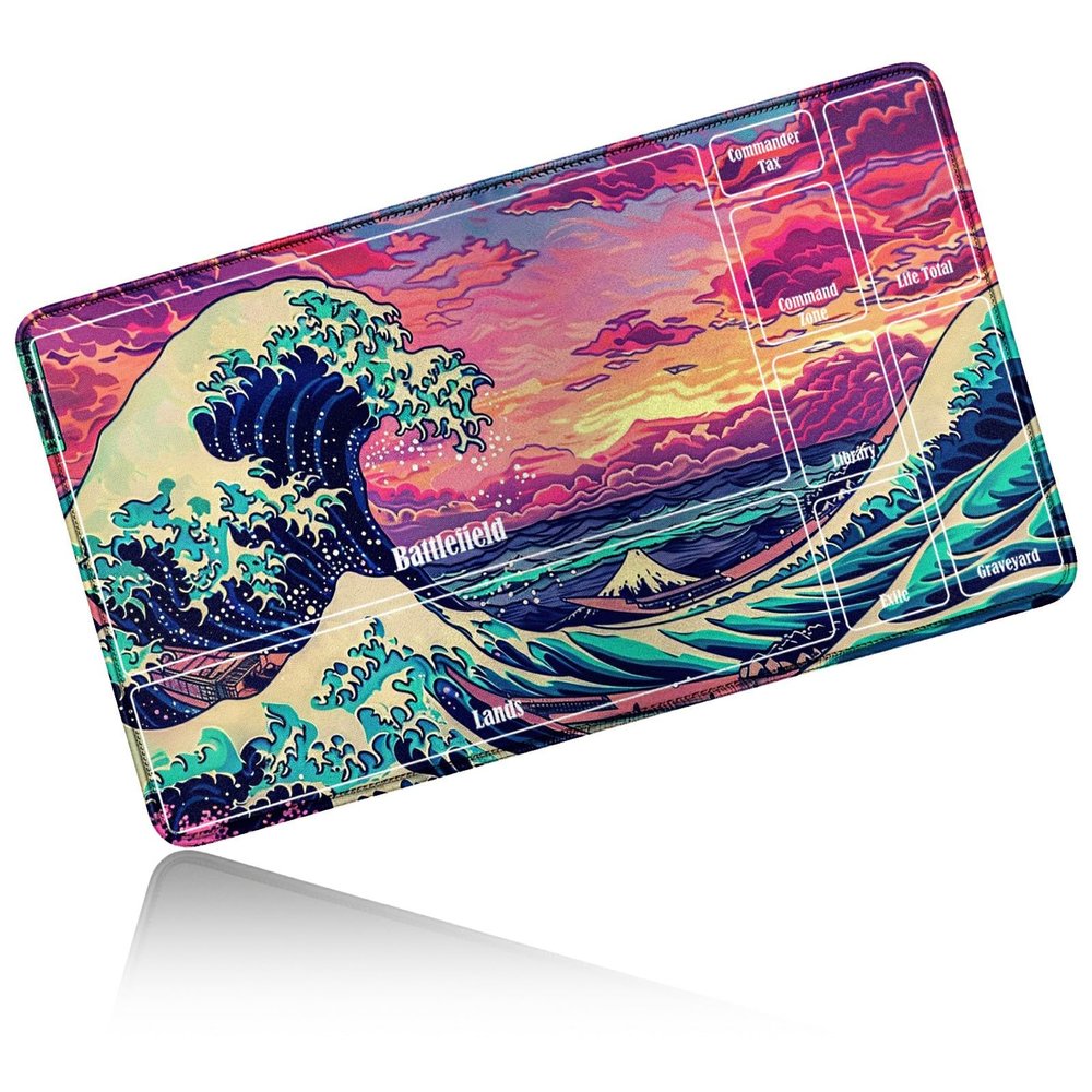 24" x 14" Zoned TCG Playmat, Non Slip Rubber MTG Game Mat, Japanese Waves