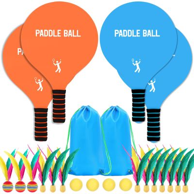 Beeplove 2 Sets Beach Games Toy Paddle Ball Set - Funny Paddleball Rackets Game, Outdoor Sports Toys for Kids Adults Family Games Yard Lawn Party Supplies, Beach Must Haves 2026, Blue Orange, Large