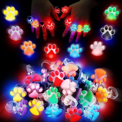 TUWUNA Paw Print LED Light Up Rings 24 Pcs Paw Party Favors Glowing Finger Rings Toys for Pet Puppy Dog Birthday Party Supplies,Classroom Prizes Pinata Goodie Bag Stuffers Gifts