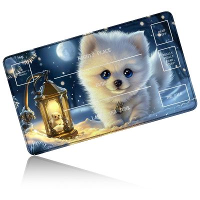 24" x 14" Zoned TCG Playmat, Non Slip Rubber MTG Game Mat, White Snow Dog