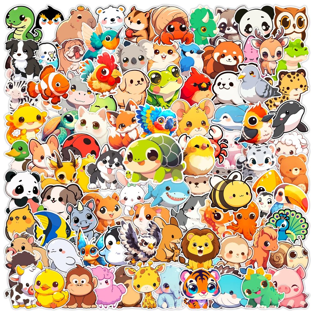 100 Pcs Chibi Cute Animal Stickers for Teens Adults Kids, Waterproof Vinyl Decal Pack for Water Bottle, Kawaii Cartoon Animal Sticker for Laptop,Luggage,Skateboard,Classroom Prizes,Party Decor