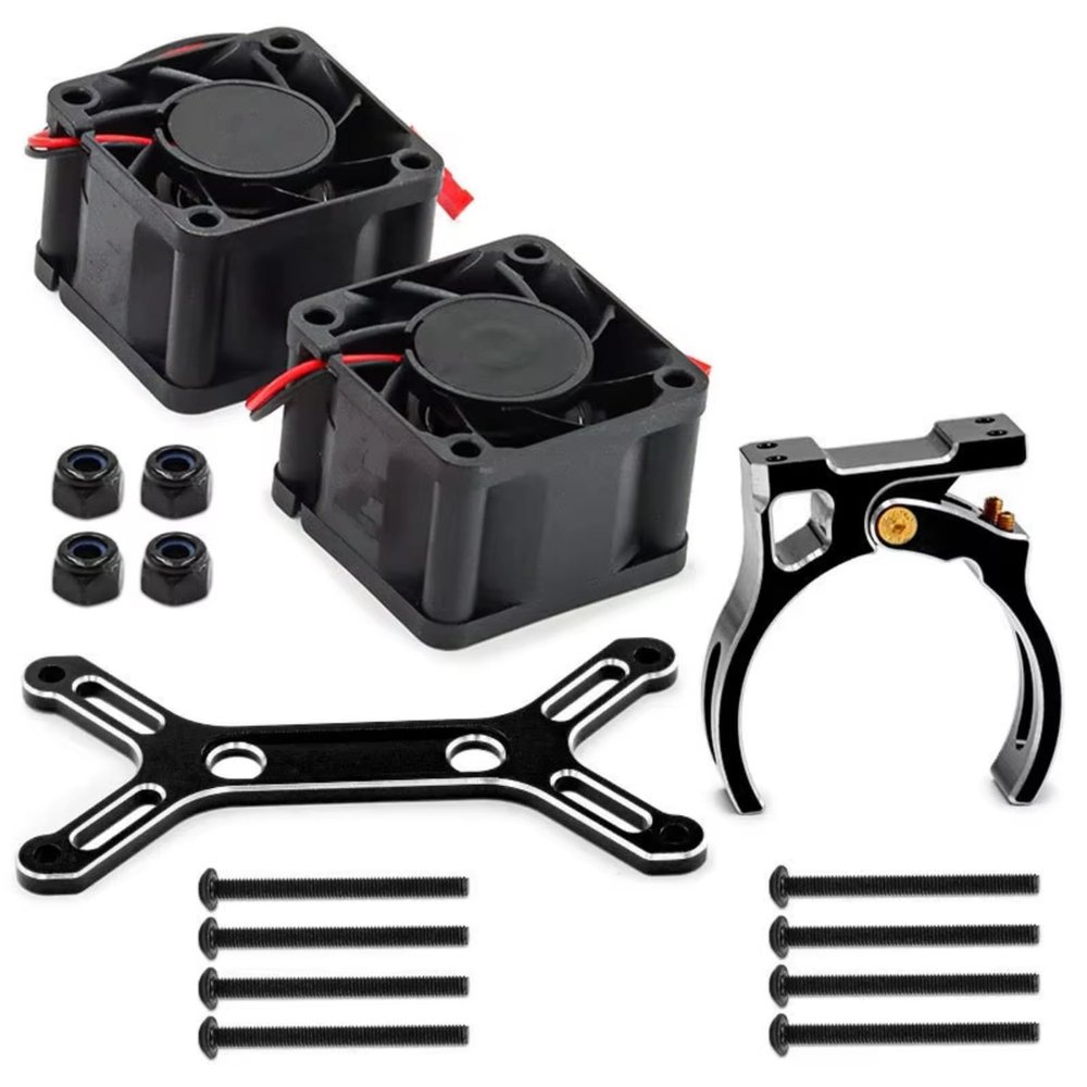 for Traxxas for X-Maxx 6S 8S for Arrma for Kraton for Outcast 1/5 Metal Dual Cooling Fan 4985 1717 Motor Heat Sink RC Car Upgrade Parts RC Car Repair Kit(Black)