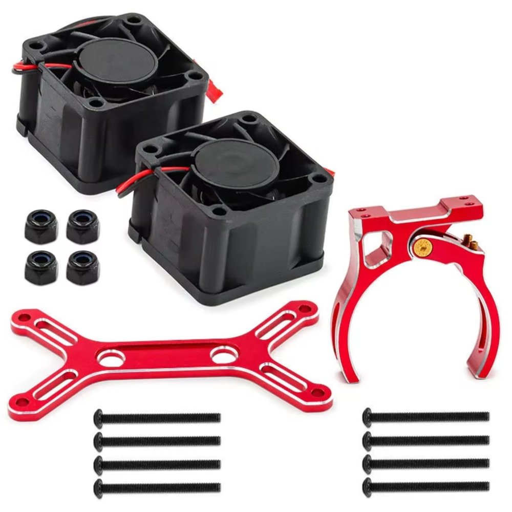 for Traxxas for X-Maxx 6S 8S for Arrma for Kraton for Outcast 1/5 Metal Dual Cooling Fan 4985 1717 Motor Heat Sink RC Car Upgrade Parts RC Car Repair Kit(Red)