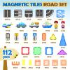 112PCS Magnetic Tiles Road Set with Vibrant Color & Ultra Magnet Strength, City Road Building Blocks Construction Toys for Toddlers Kids Ages 3-12, Creative Gifts STEM Toys for 3+ Years Old Boys Girls view 2