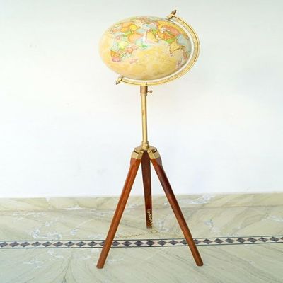 Antique Vintage 12 Inch globe Nautical World Globe With Tripod Wooden Floor Stand Atlas Decorative.