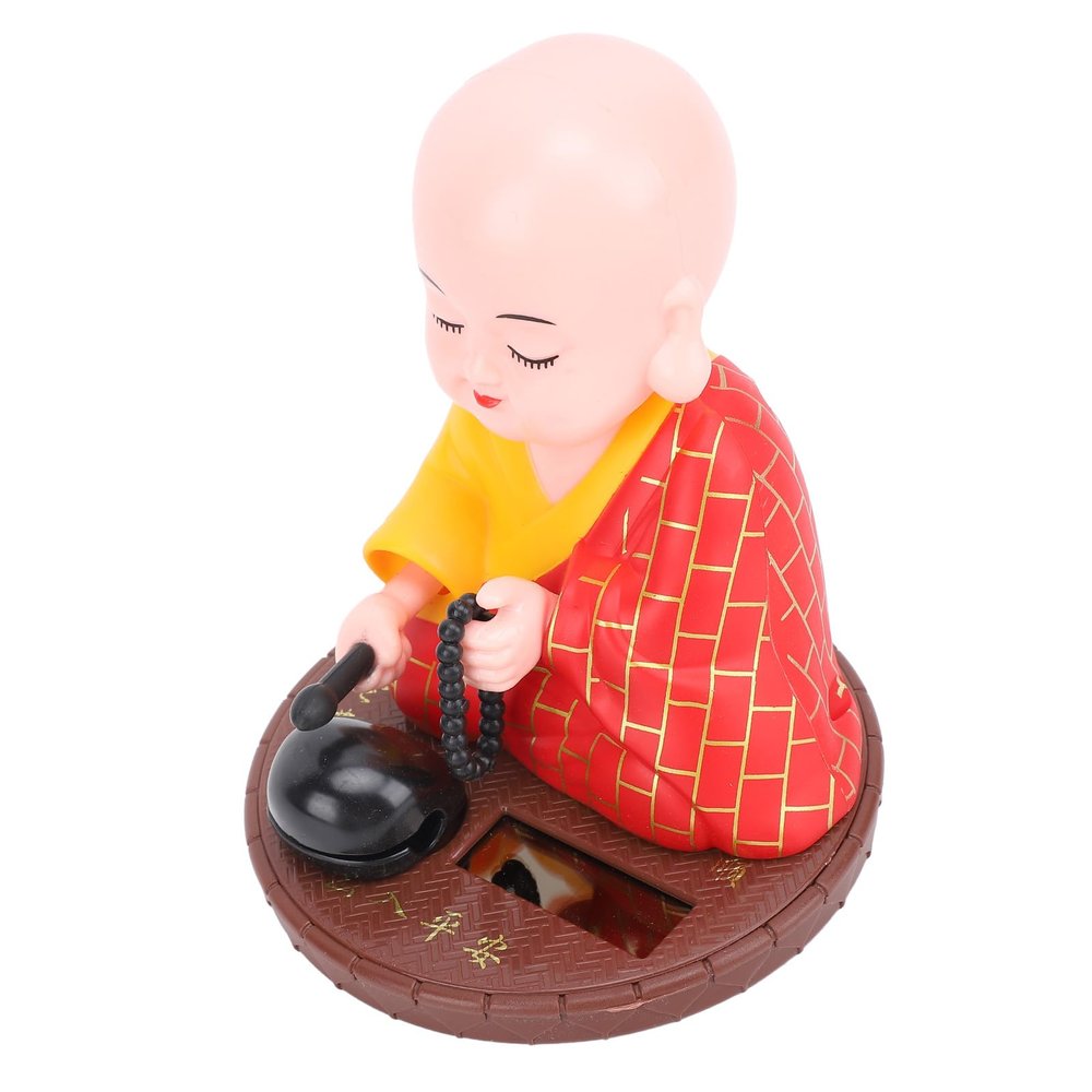 Focket Car Dashboard Ornament, Little Monk Statue Toy ABS Solar Powered Light Induction for Home (Red)
