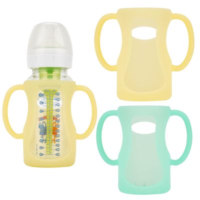 2 Packs Silicone Baby Bottle Sleeve with Handles for Dr. Brown Wide-Neck Glass Bottles 9oz, Silicone Sleeve Replacement for Dr. Brown Glass Bottles, Food-Grade, Dishwasher Freezer Microwave Safe