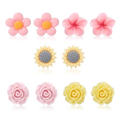 5 Pairs Kids Clip On Earrings for Girls, Flower Clip On Earrings 5 Styles Non Pierced Earrings with Ear Clip Pads Colorful Clip On Earring Sets for Girls Teen Princess Jewelry Accessories