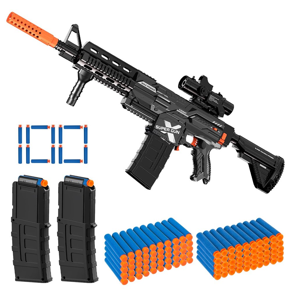 Electric Automatic Toy Gun for Guns Sniper Soft Bullets Shoot Faster Burst Soft Bullets Toy Gun for Boys,Toy Foam Blasters & Guns with 100 Toy Sniper Darts for Kids Black
