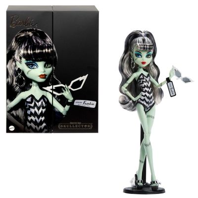 Monster High x Barbie Frankie Stein Doll with Original Barbie-Inspired Swimsuit and Solo in The Spotlight Black Evening Dress and Accessories