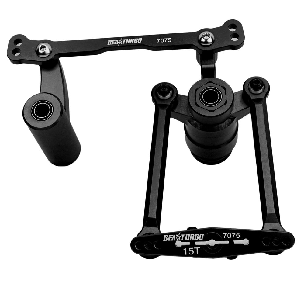 BeaxTurbo Racing Upgrade Parts CNC Aluminum 7075 Sarvo Steering Bell Crank Kit for Losi DBXL E2.0 1/5 (Black)